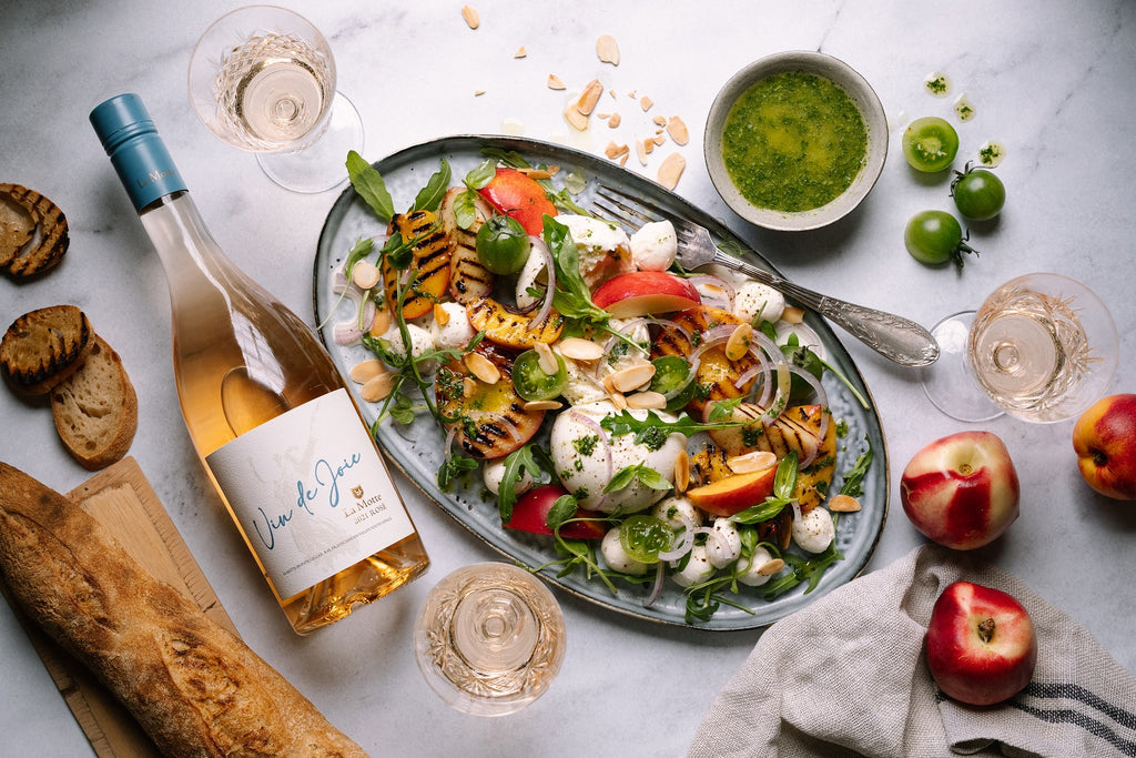 Grilled Nectarine & Burrata Salad with Almonds and a Herb Drizzle