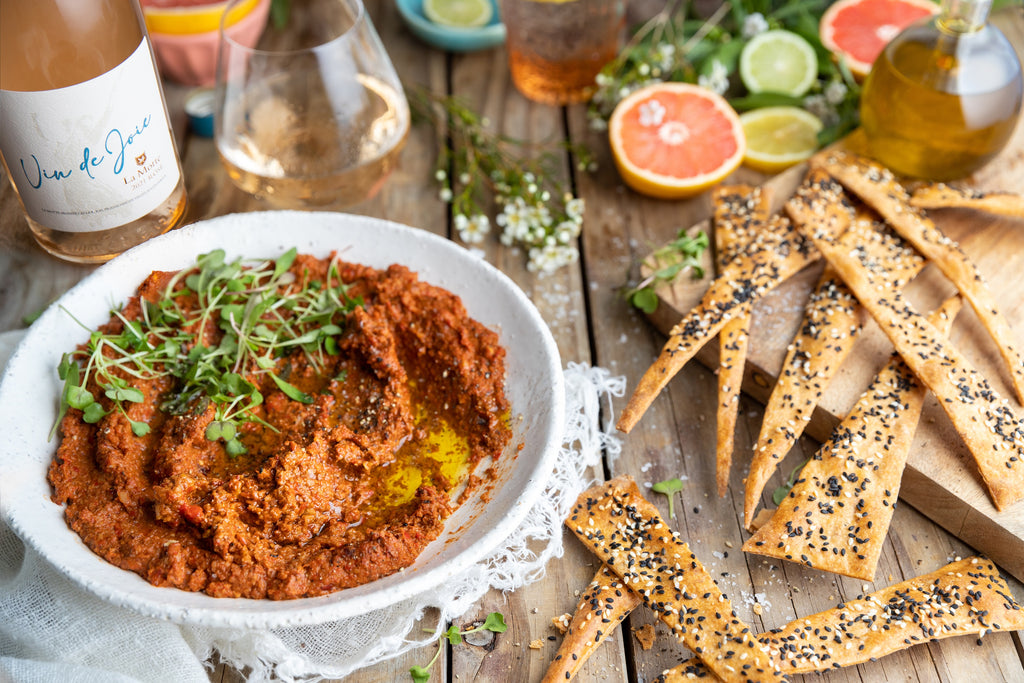 Muhammara Dip with Sesame Lavash Crackers