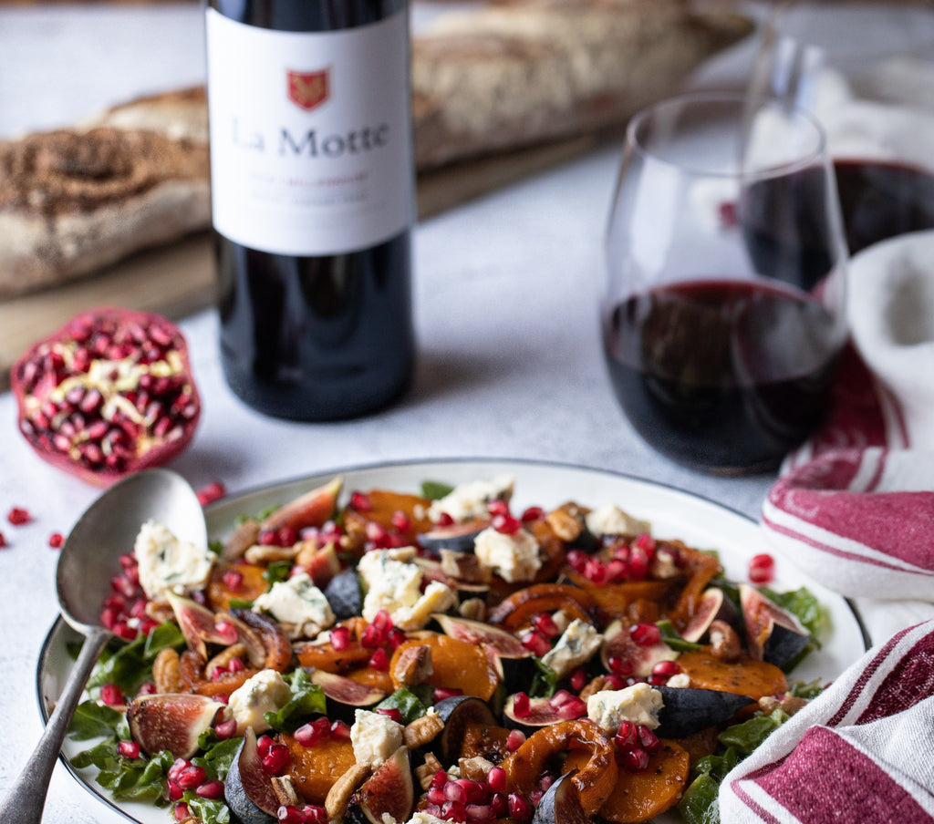 Recipe for Salad of Glazed Butternut, Fig, Pomegranate & Blue Cheese