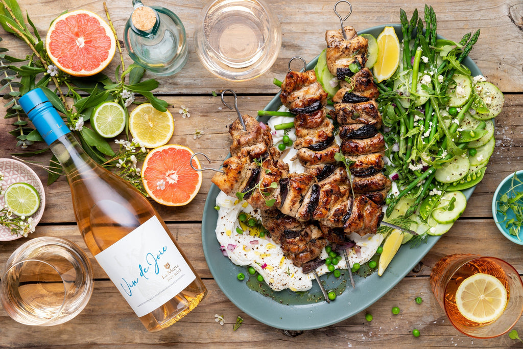 Braaied Chicken Kebabs with Labneh & Green Salad