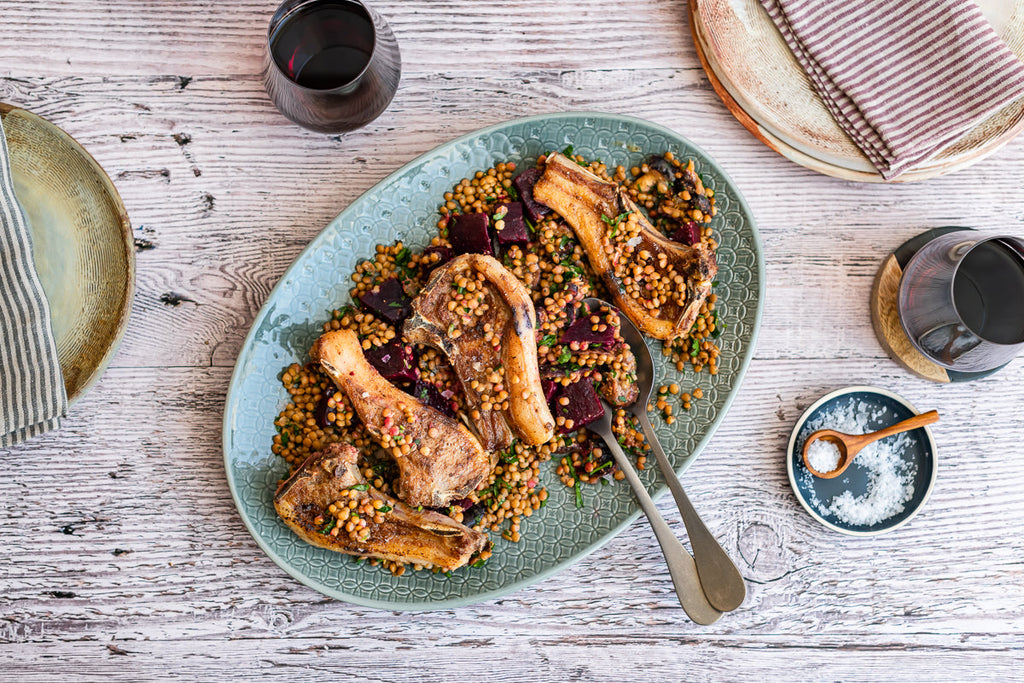 Moroccan Spiced Lamb Chops with Lentil and Fig Salad