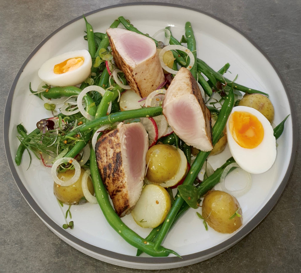 Seared Skipjack Tuna Salad with Green Beans, Baby Potatoes & Mustard Vinaigrette