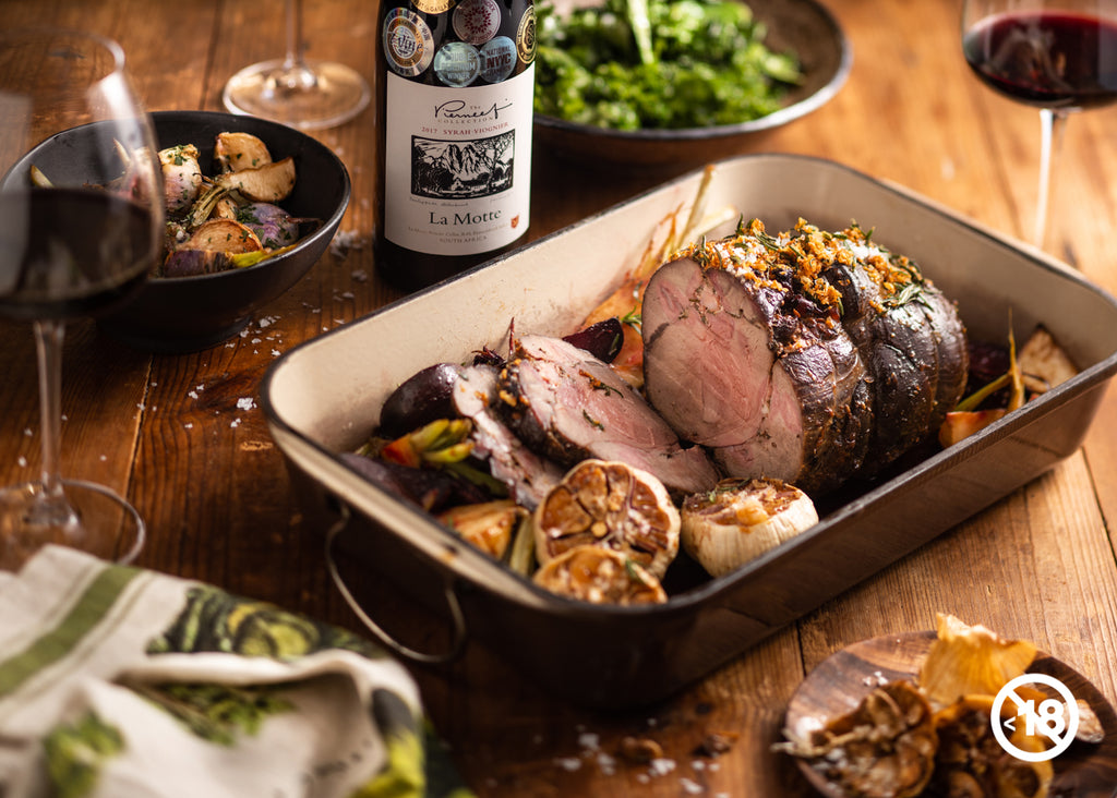 Recipe for Fire-roasted venison leg, braised kale and honey roasted parsnips