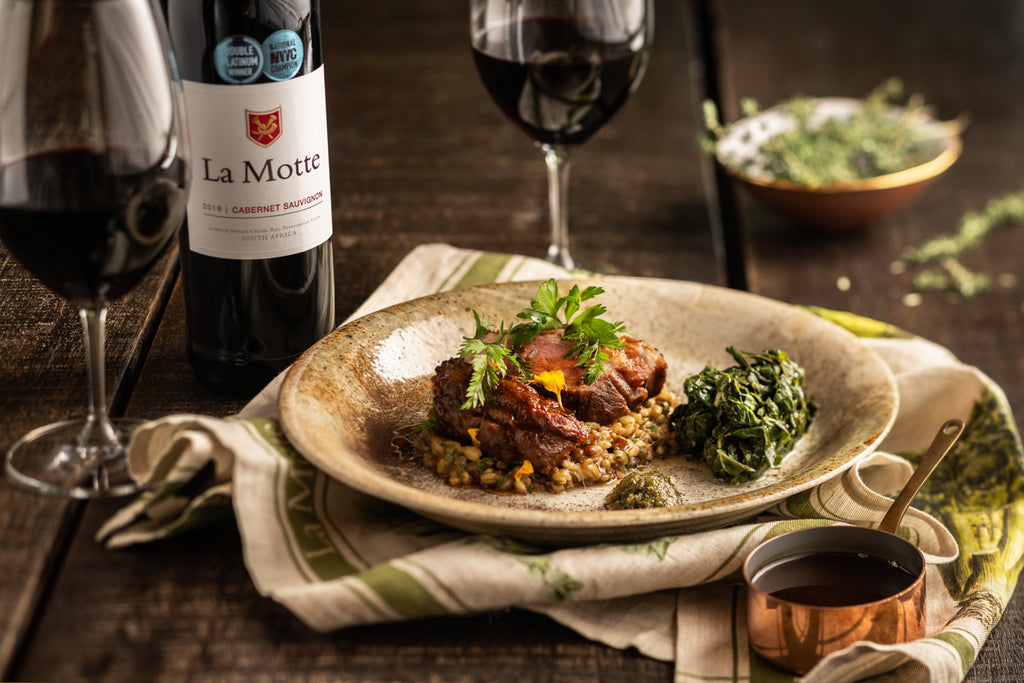 Oven Roasted Lamb Rump, Braised Grains and Swiss Chard Recipe