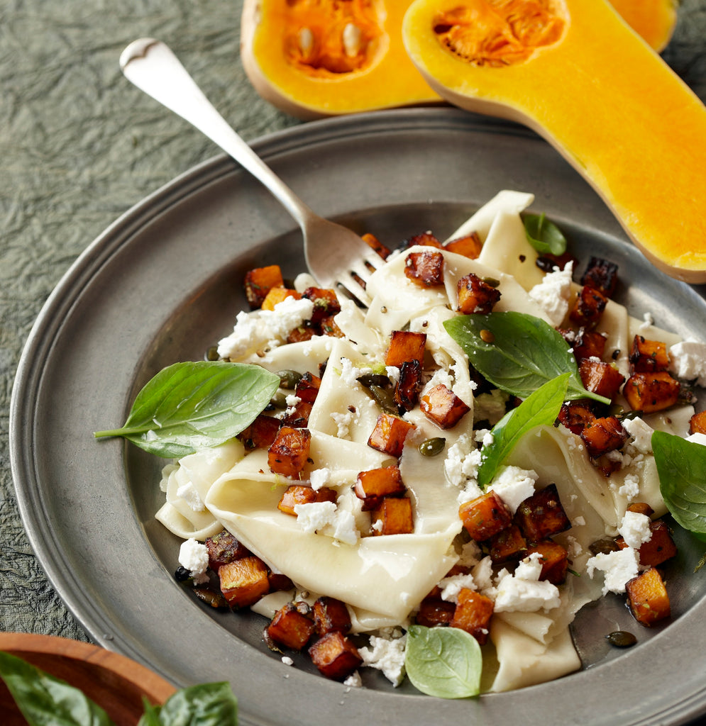 Pappardelle with Roasted Butternut, Feta and Pumpkin Seeds