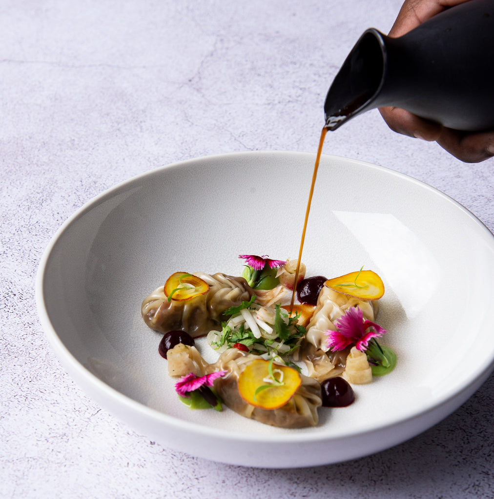 Chef's Recipe for Beef rendang “Lotus Dumplings”, pho broth and pickle